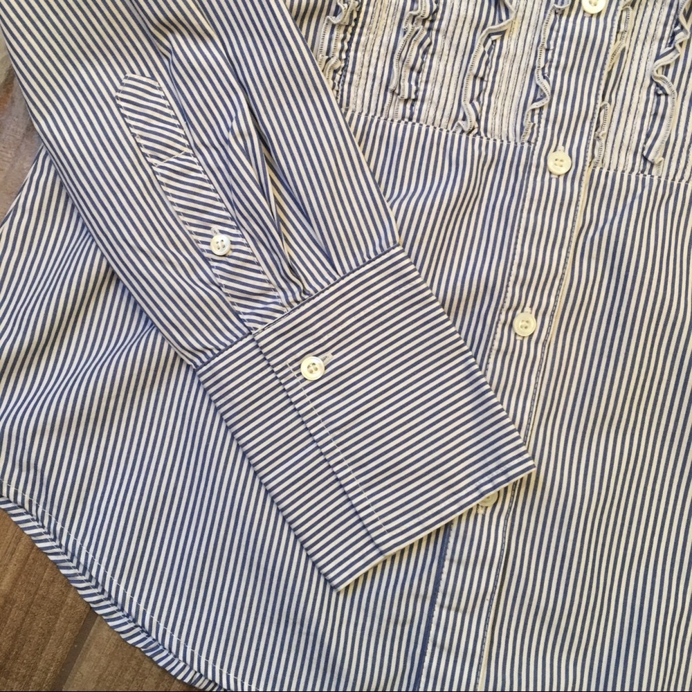 J. Crew | striped ruffle tuxedo button down shirt - Picture 2 of 5